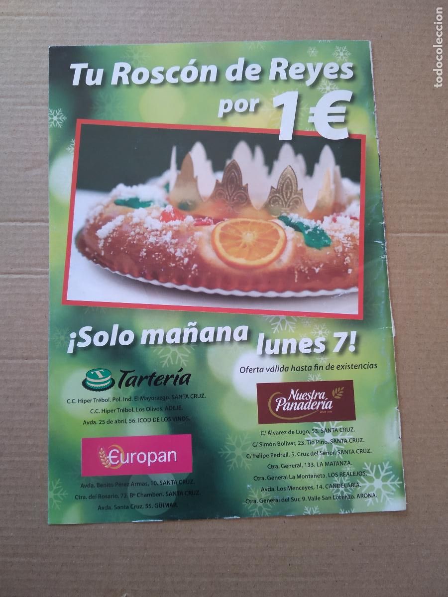Coleccionismo deportivo: HOJA REVISTA TENERIFE PUBLICIDAD ROSCON DE REYES TARTERIA CEPSA CAIXABANK MAHOU TELEVISION EGATESA