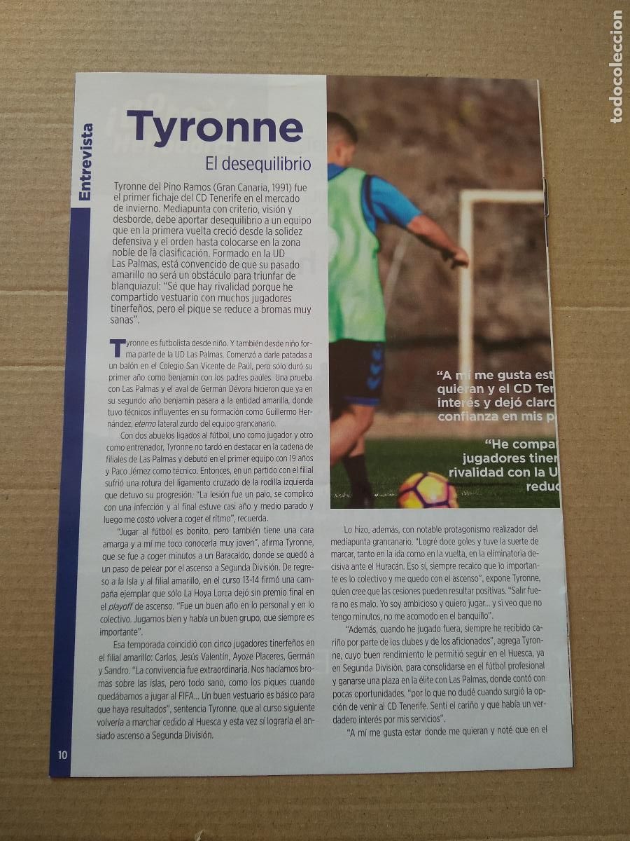 Coleccionismo deportivo: HOJA REVISTA TENERIFE TIPO REPORTAJE TYRONNE FUTBOL BASE CAIXABANK COCACOLA DISA HUMMEL MAHOU