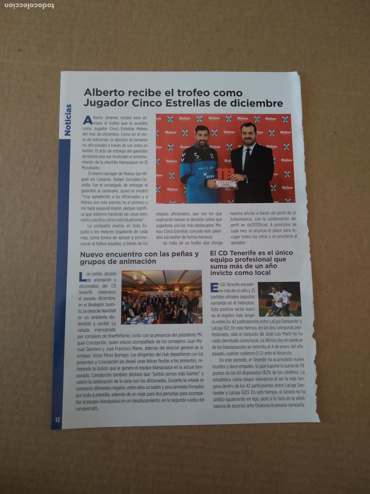 Coleccionismo deportivo: HOJA REVISTA TENERIFE ALBERTO TROFEO CINCO ESTRELLAS MAHOU PE&Ntilde;AS ANIMACION ENTREVISTA JORGE SAENZ
