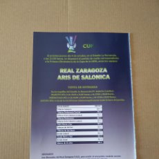 Coleccionismo deportivo: HOJA REVISTA ZARAGOZA VS ARIS DE SALONICA COPA DE LA UEFA BELSUE TROFEO