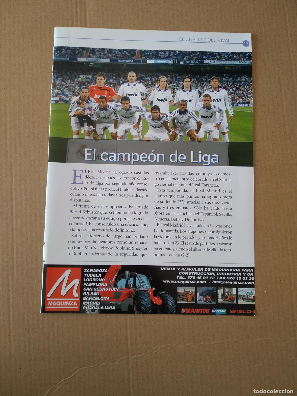 Coleccionismo deportivo: HOJA REVISTA ZARAGOZA CAMPEON DE LIGA EQUIPO PLANTILLA REAL MADRID BALON PELOTA ADIDAS