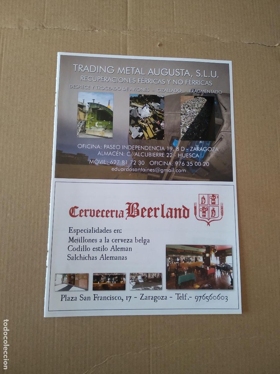 Coleccionismo deportivo: HOJA REVISTA ZARAGOZA PUBLICIDAD TRADING METAL AUGUSTA CERVECERIA BEERLAND PINOCHO EN EL BANQUILLO