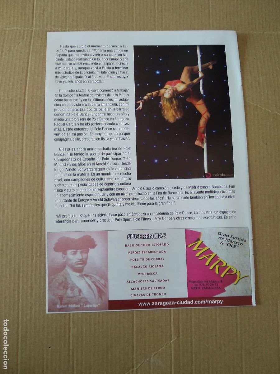 Coleccionismo deportivo: HOJA REVISTA ZARAGOZA ENTREVISTA OLESYA BAILARINA POLE DANCE