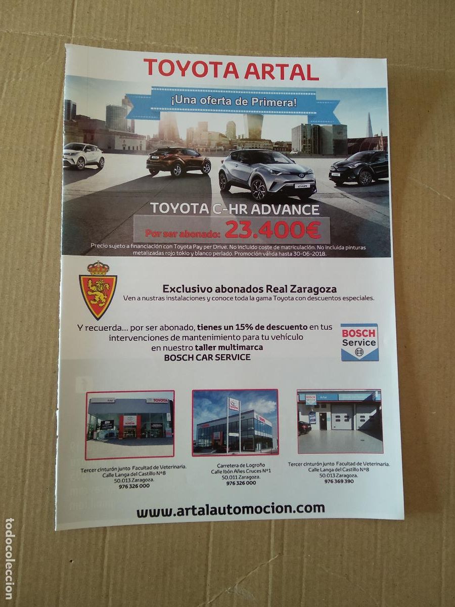 Coleccionismo deportivo: HOJA REVISTA ZARAGOZA PUBLICIDAD COCHE TOYOTA DORIN MATEUT UNA BOTA DE ORO