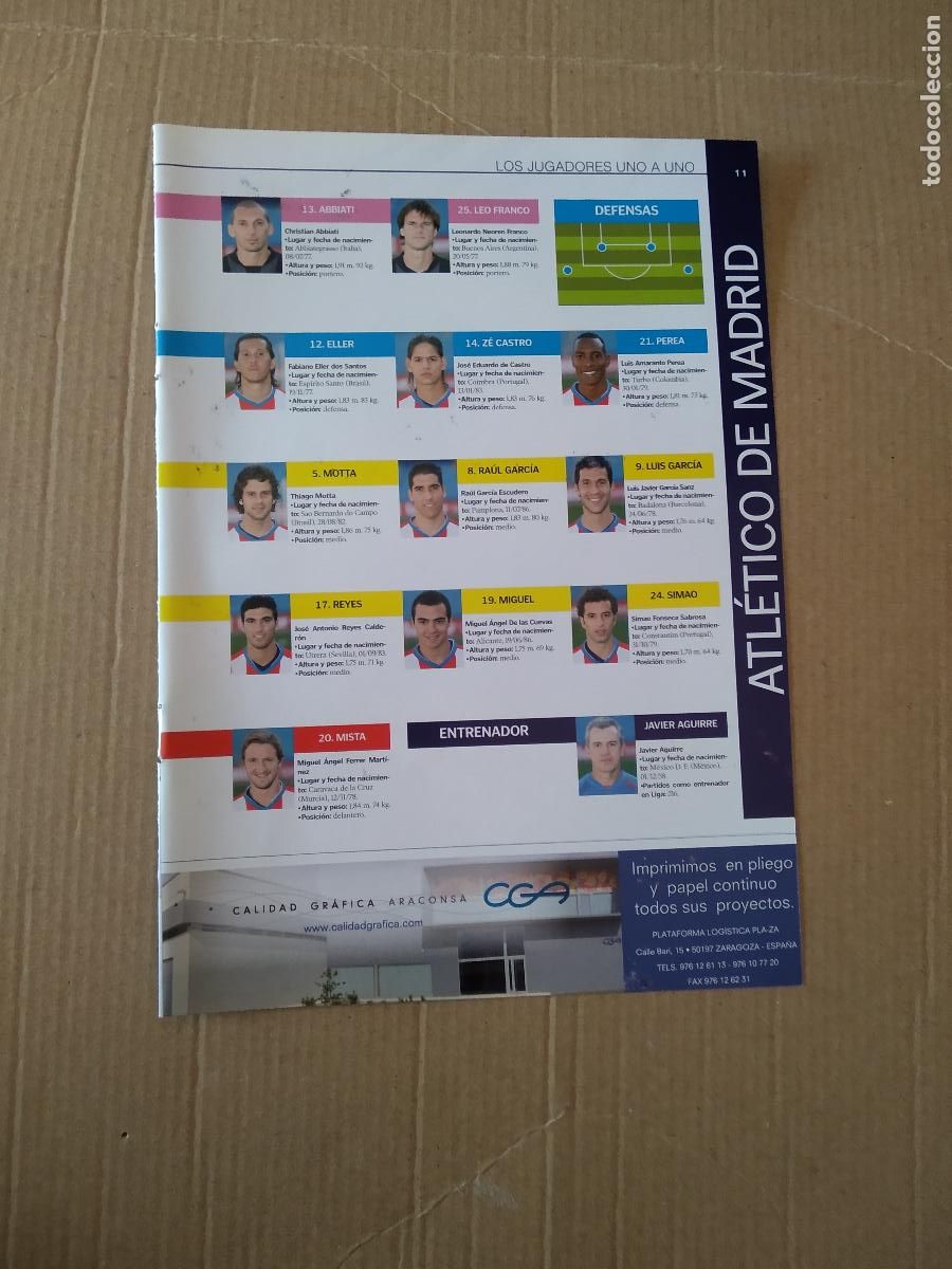 Coleccionismo deportivo: HOJA REVISTA ZARAGOZA ATLETICO DE MADRID EQUIPO PLANTILLA PUBLICIDAD BALON PELOTA ADIDAS