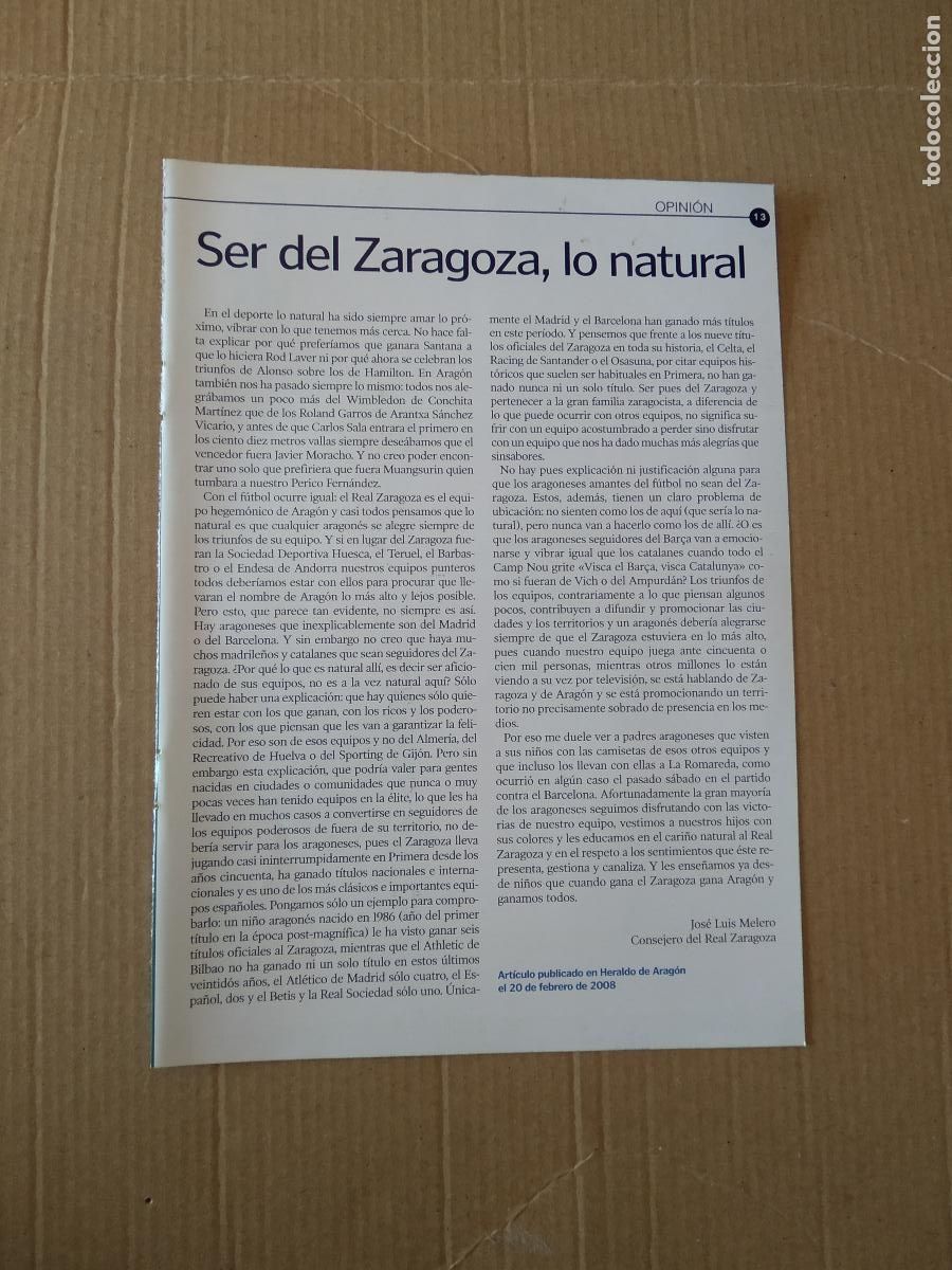 Coleccionismo deportivo: HOJA REVISTA ZARAGOZA SER DEL ZARAGOZA, LO NATURAL PUBLICIDAD CERVEZA AMBAR