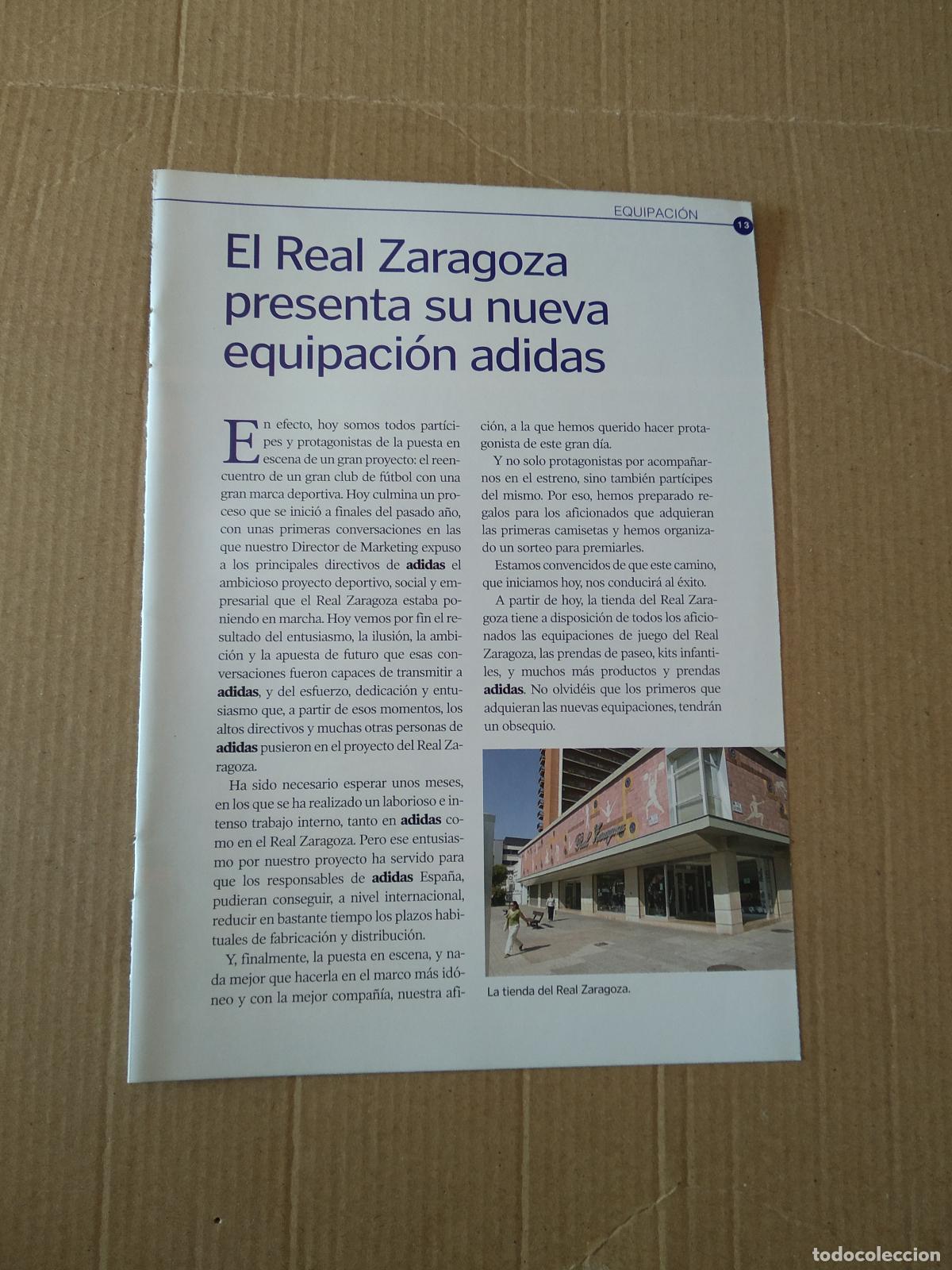 Coleccionismo deportivo: HOJA REVISTA ZARAGOZA PRESENTA SU NUEVA EQUIPACION ADIDAS PUBLICIDAD ARAGON TELEVISION