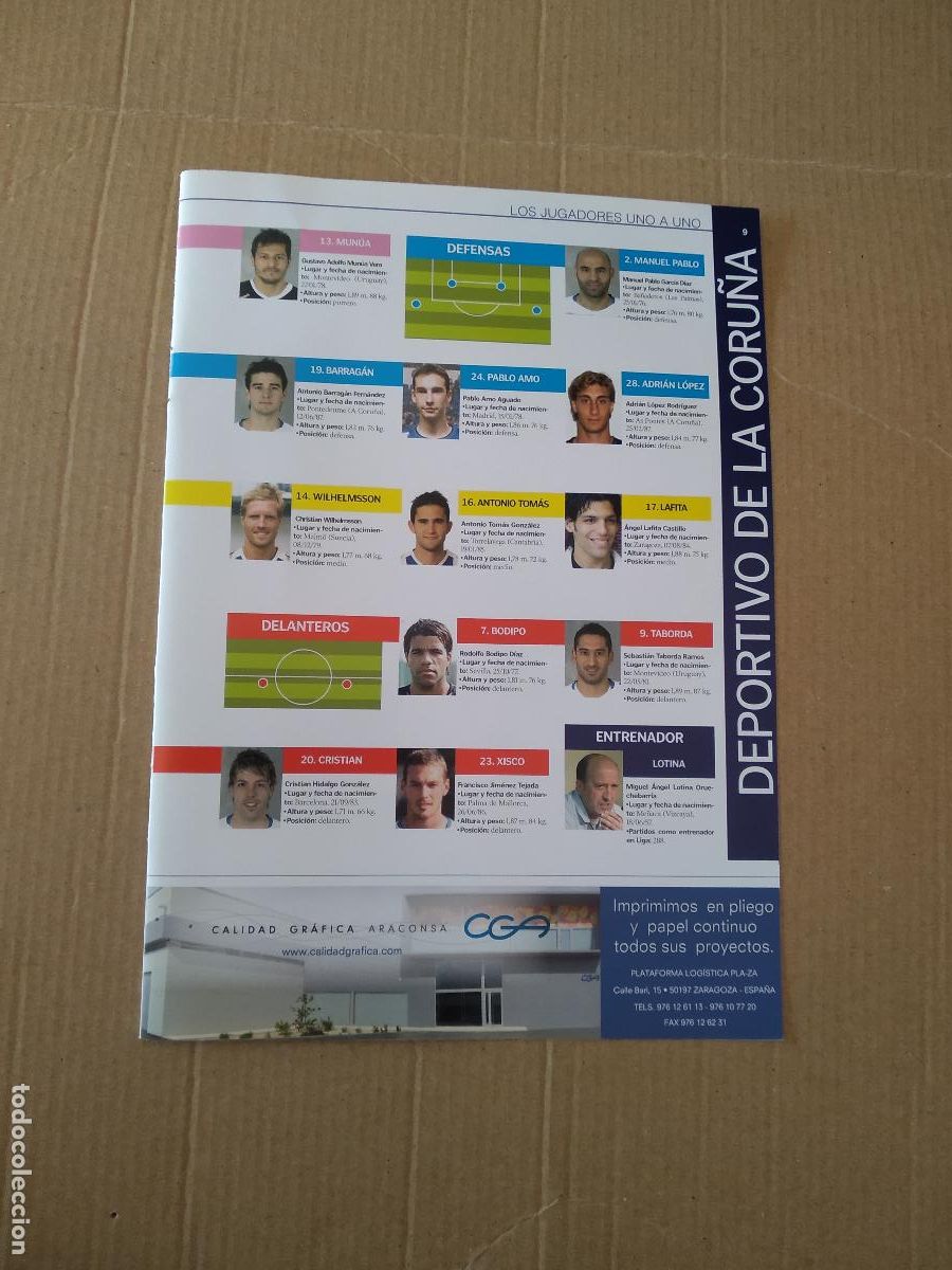 Coleccionismo deportivo: HOJA REVISTA ZARAGOZA DEPORTIVO DE LA CORU&Ntilde;A EQUIPO PLANTILLA PUBLICIDAD CERVEZA AMBAR