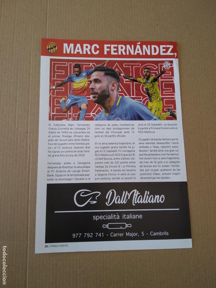 Sammelleidenschaft Sport: HOJA REVISTA NASTIC DE TARRAGONA REPORTAJE MARC FERNANDEZ PUBLICIDAD CELLER CLOS FIGUERAS PRIORAT