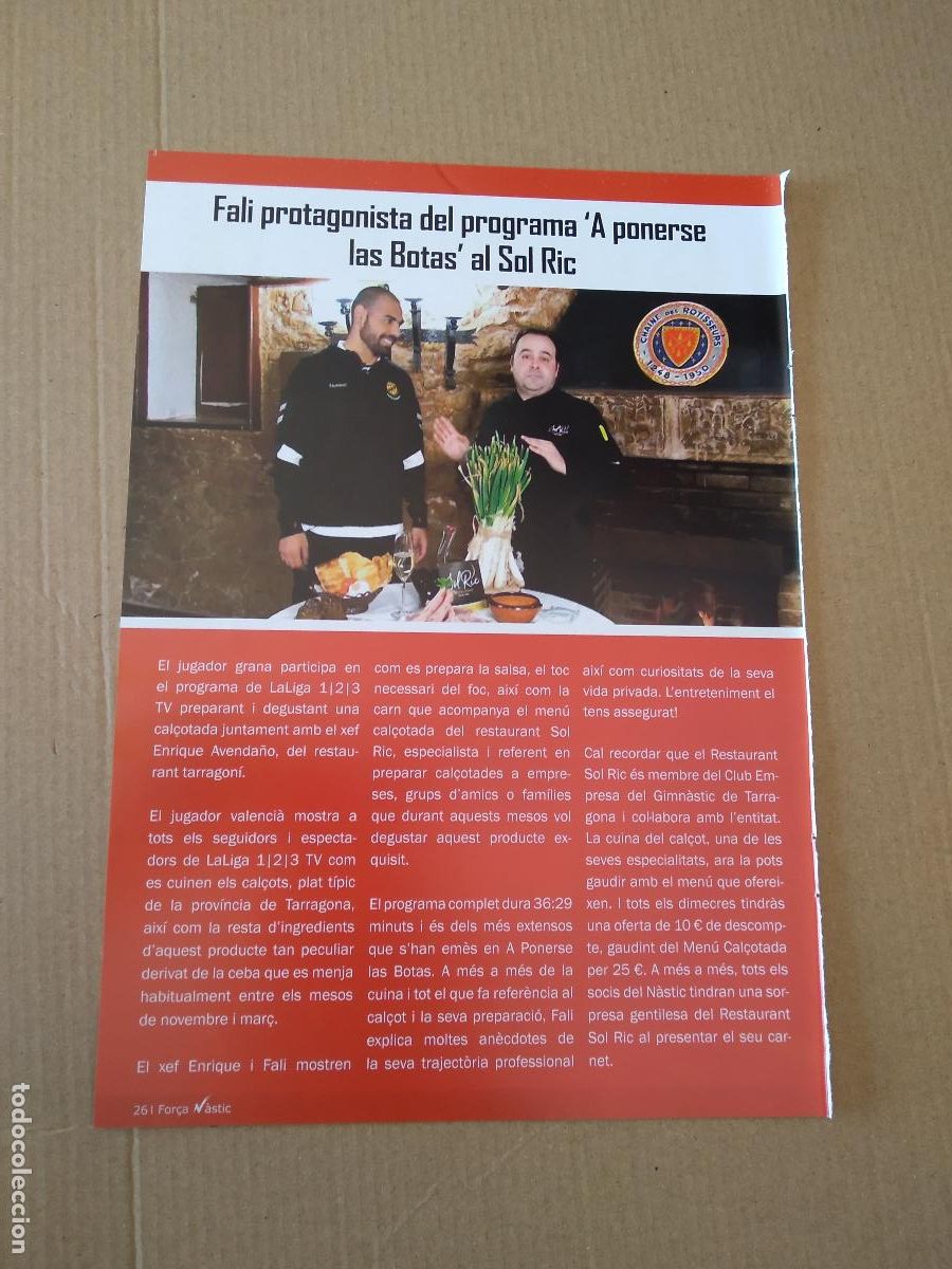 Coleccionismo deportivo: HOJA REVISTA NASTIC DE TARRAGONA FALI PUBLICIDAD SOL RIC MIKEL VILLANUEVA DJETEI JOSE KANTE