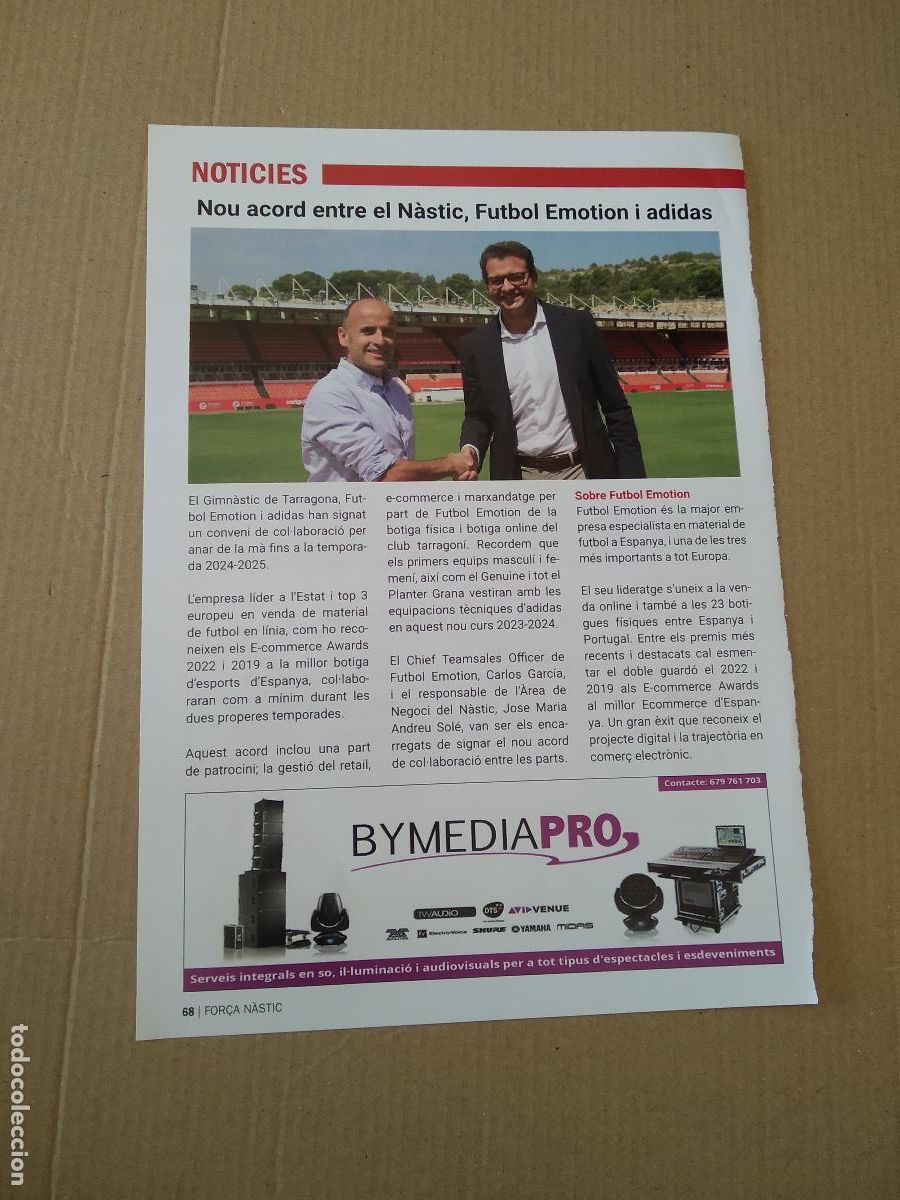 Coleccionismo deportivo: HOJA REVISTA NASTIC DE TARRAGONA FUTBOL EMOTIU I ADIDAS PUBLICIDAD UNEO