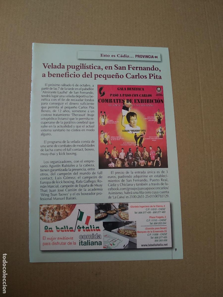 Coleccionismo deportivo: HOJA REVISTA CADIZ VELADA PUGILISTICA BENEFICIO DE CARLOS PITA CONCURSO FOTOS CARNAVAL 2012