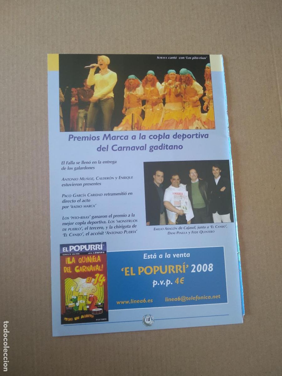 Coleccionismo deportivo: HOJA REVISTA CADIZ PREMIOS MARCA COPLA DEPORTIVA CARNAVAL NATALIO GUSTAVO LOPEZ CRISTIAN FLEURQUIN
