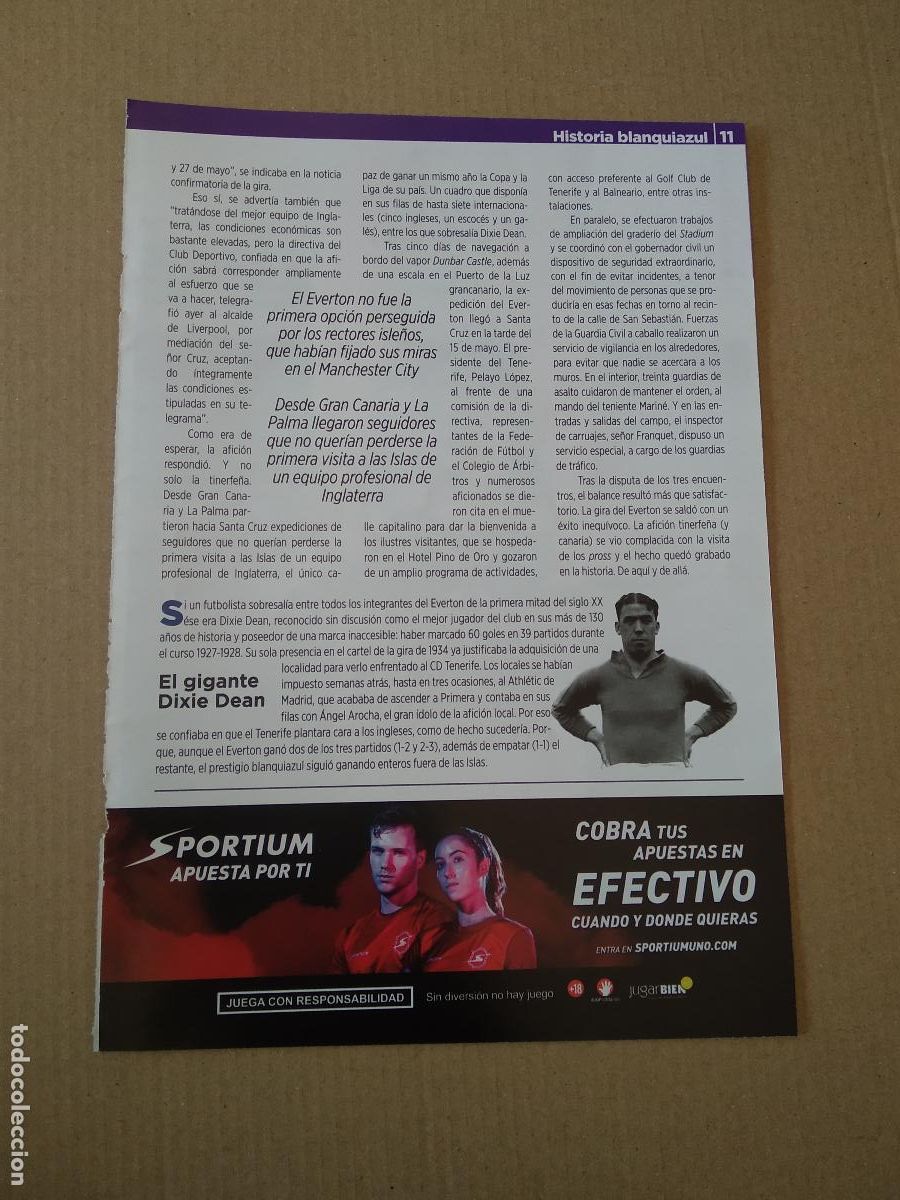 Coleccionismo deportivo: HOJA REVISTA TENERIFE DIXIE DEAN EL GIGANTE PUBLICIDAD PODOLOGIA MARTA PEREZ
