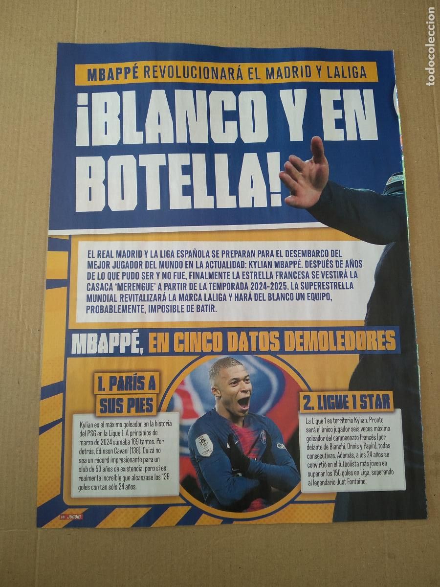 Coleccionismo deportivo: HOJA REVISTA JUGON MBAPPE REVOLUCIONARA EL MADRID Y LA LIGA BLANCO Y EN BOTELLA
