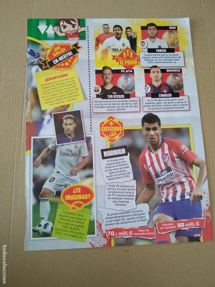 Coleccionismo deportivo: HOJA REVISTA JUGON NEYMAR RODRIG TER STEGEN CHARLES PAREJO EDICIONES ESTE 18-19 MUNDIAL 2019 PANINI