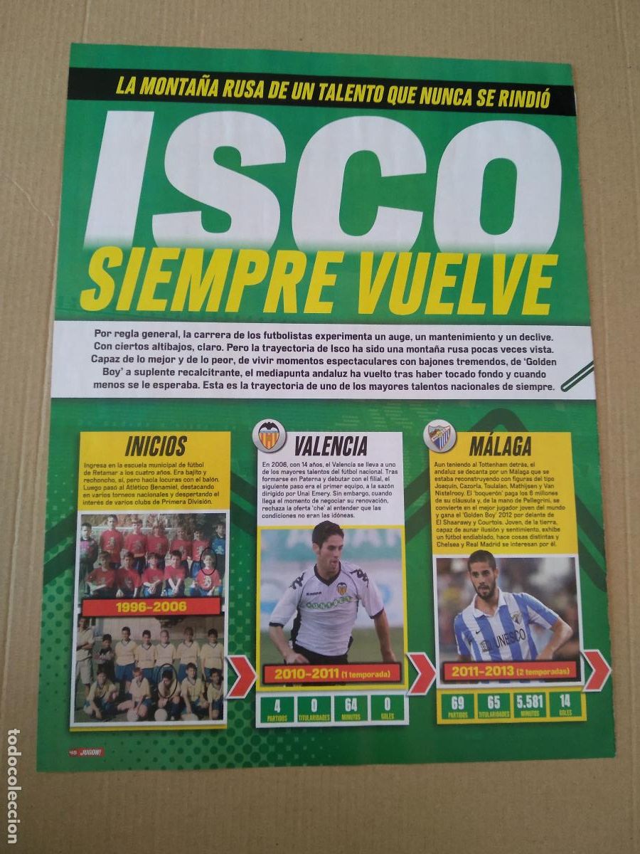 Coleccionismo deportivo: HOJA REVISTA JUGON TIPO REPORTAJE ISCO SIEMPRE VUELVE HUGO DURO PEPELU BAMBA LEJEUNE CARLOS NEVA