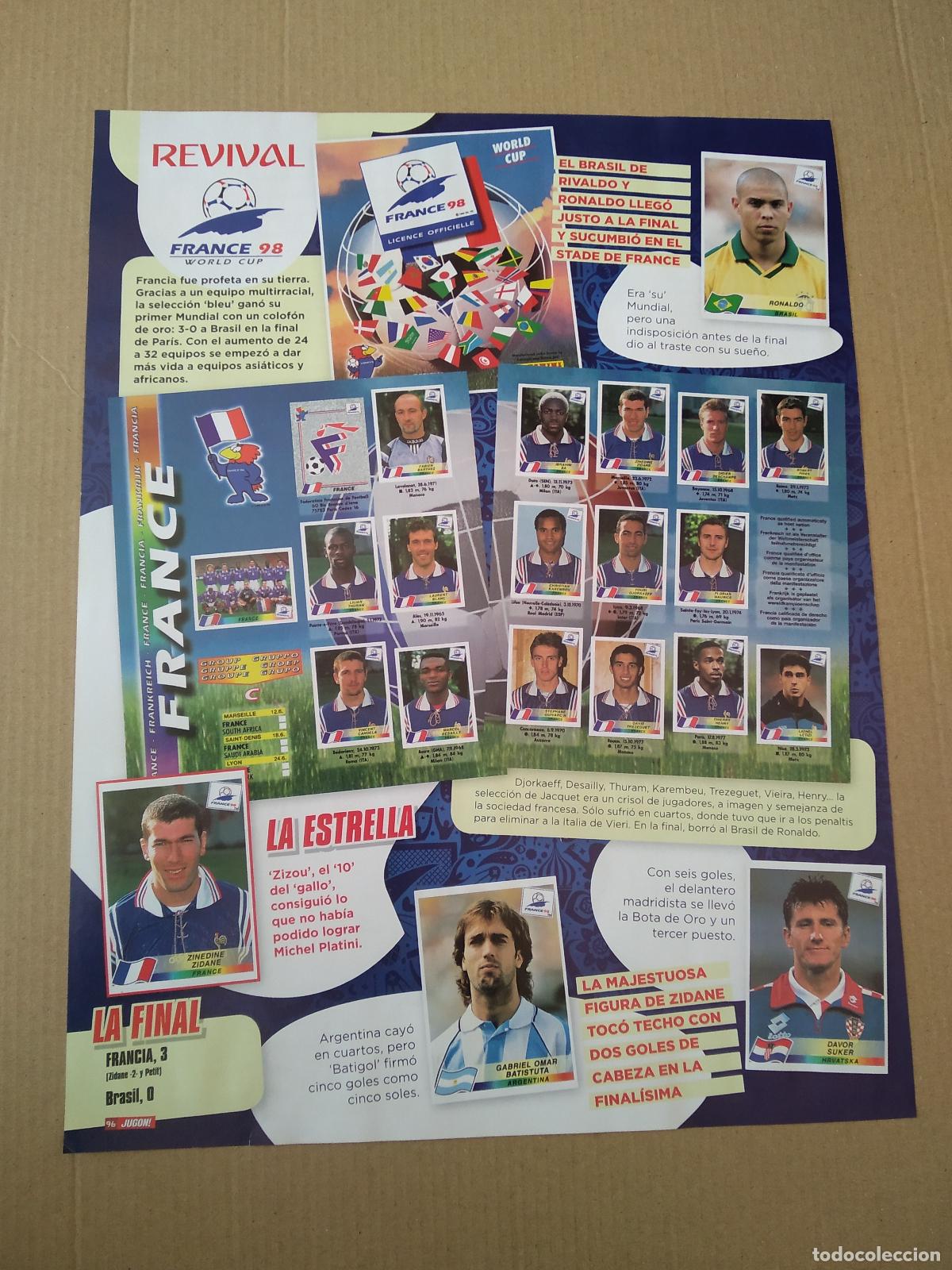 Coleccionismo deportivo: HOJA REVISTA JUGON REVIVAL FRANCIA MUNDIAL 1998 WOLRD CUP COPA DEL MUNDO BRASIL 1994 CROMO PANINI
