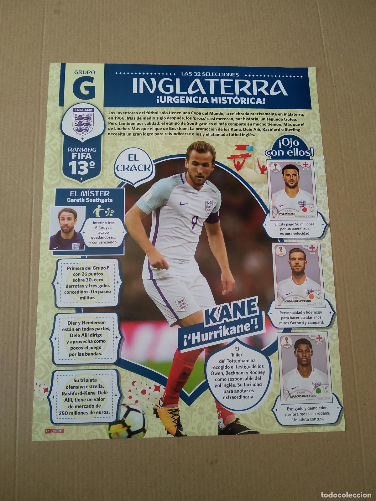 Coleccionismo deportivo: HOJA REVISTA JUGON MUNDIAL 2018 KANE INGLATERRA COURTOIS BELGICA EQUIPO PLANTILLA