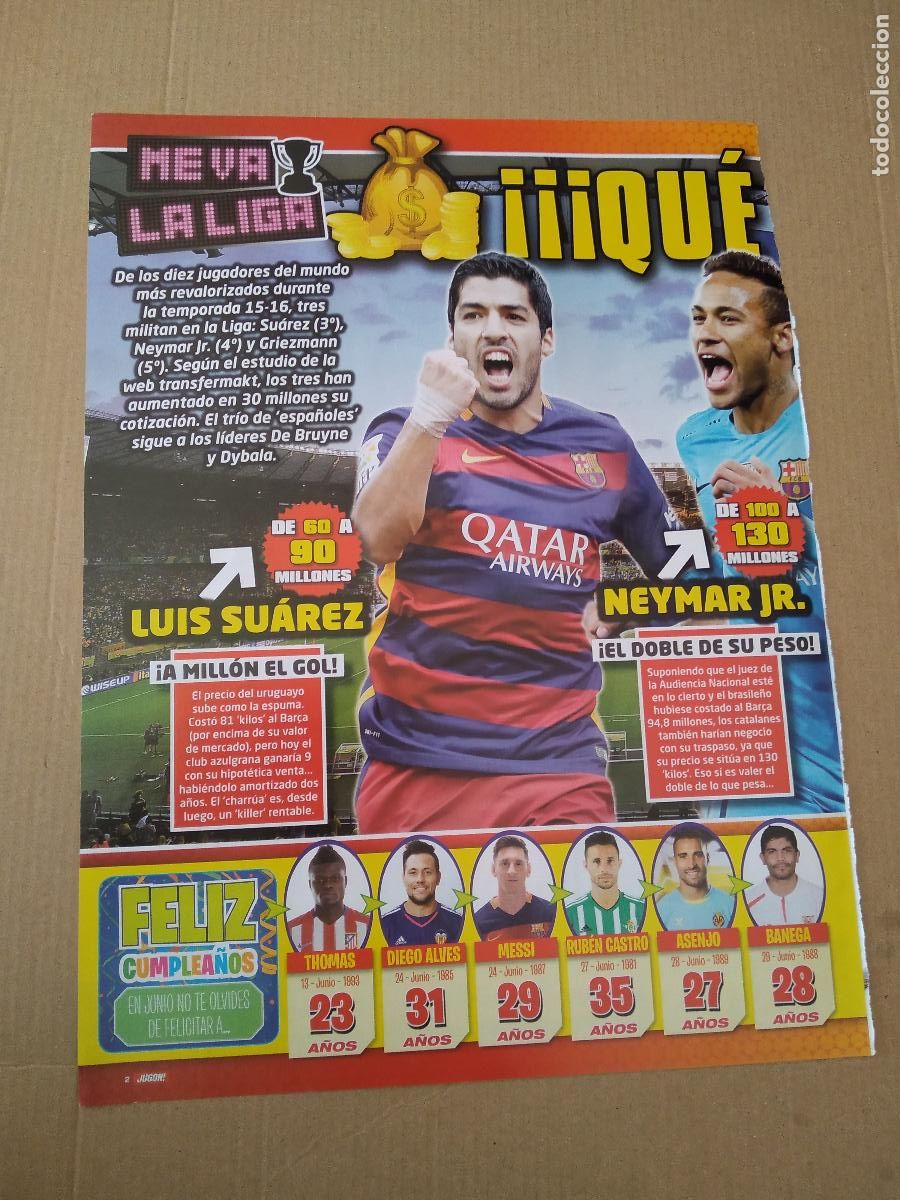 Coleccionismo deportivo: HOJA REVISTA JUGON LUIS SUAREZ NEYMAR BARCELONA MARCELO ADURIZ SAUL &Ntilde;IGUEZ BE&Ntilde;AT SUAREZ KOKE