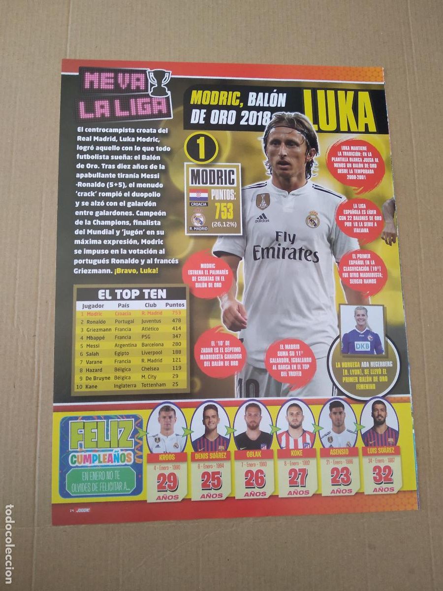 Coleccionismo deportivo: HOJA REVISTA JUGON LUKA MODRIC REAL MADRID CROMO ADRENALYN 18-19 LIGA FUTBOL 2018-2019
