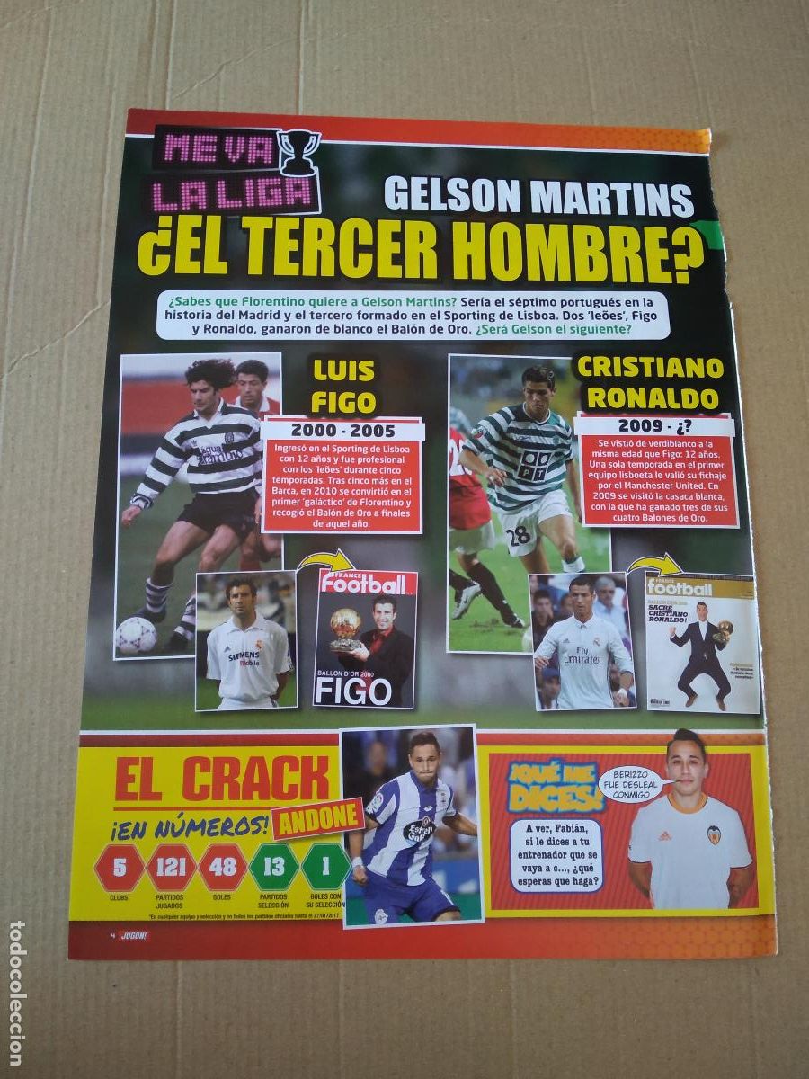 Coleccionismo deportivo: HOJA REVISTA JUGON LUIS FIGO CRISTIANO RONALDO SPORTING DE PORTUGAL MESSI POGBA