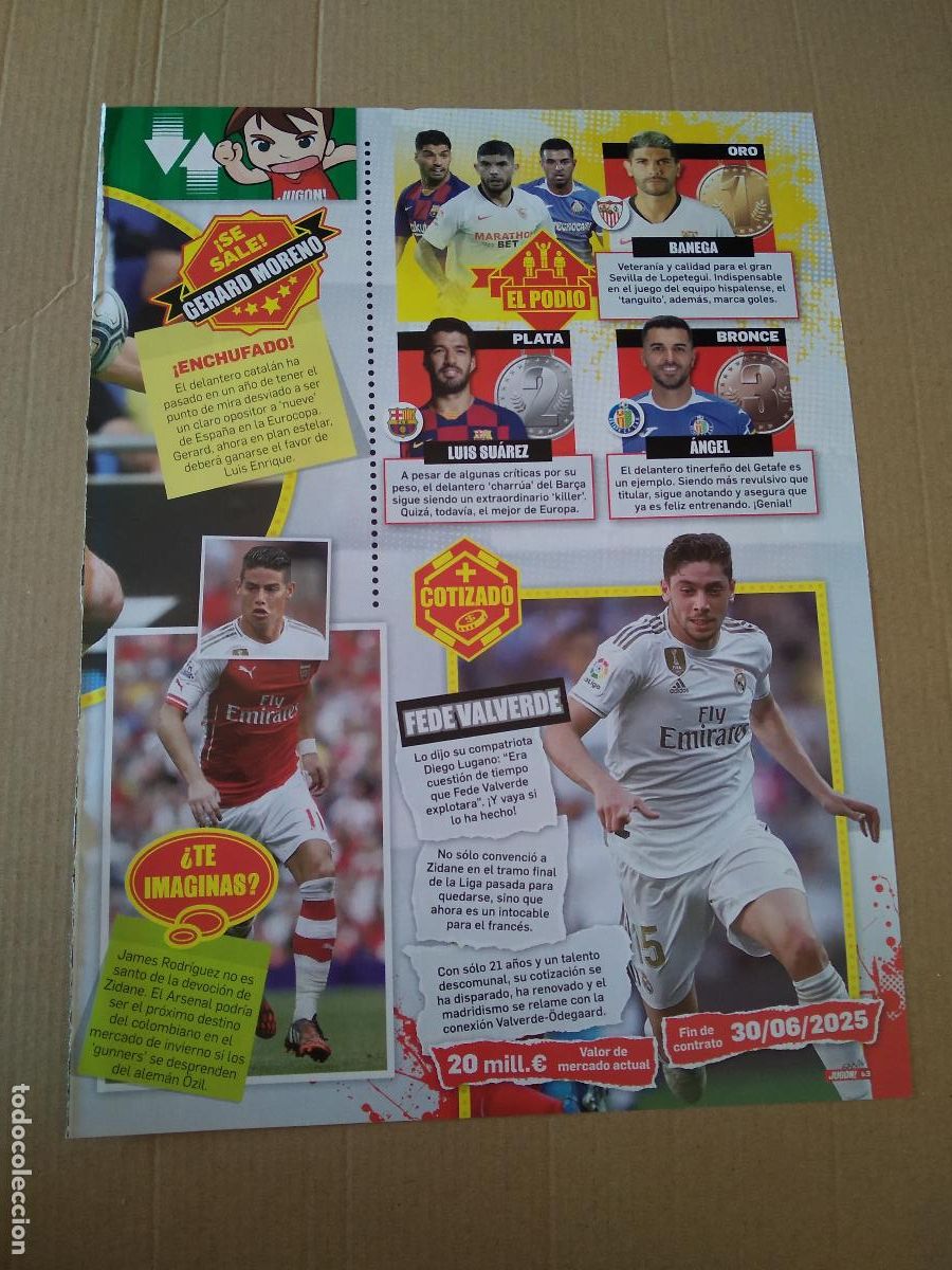 Coleccionismo deportivo: HOJA REVISTA JUGON JAMES RODRIGUEZ FEDE VALVERDE LUIS SUAREZ ANGEL BANEGA ADRENALYN 19-20