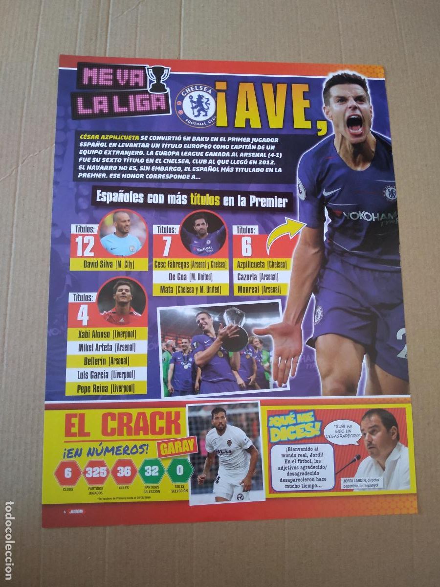 Coleccionismo deportivo: HOJA REVISTA JUGON AZPILICUETA CHELSEA JANUZAJ COURTOIS VERMAELEN