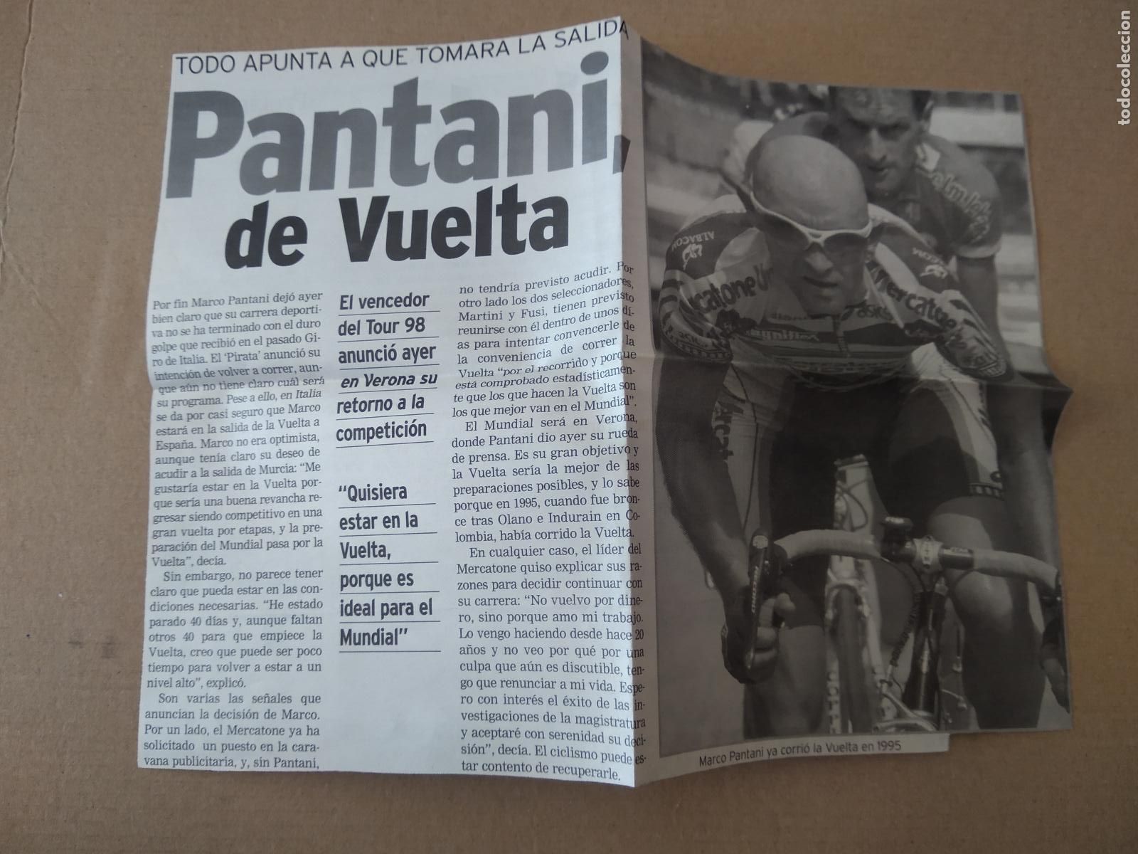 Coleccionismo deportivo: ANTIGUO RECORTE DE DIARIO PERIODICO PANTANI DE VUELTA CICLISMO MIDE 25,3CM X 19,3CM