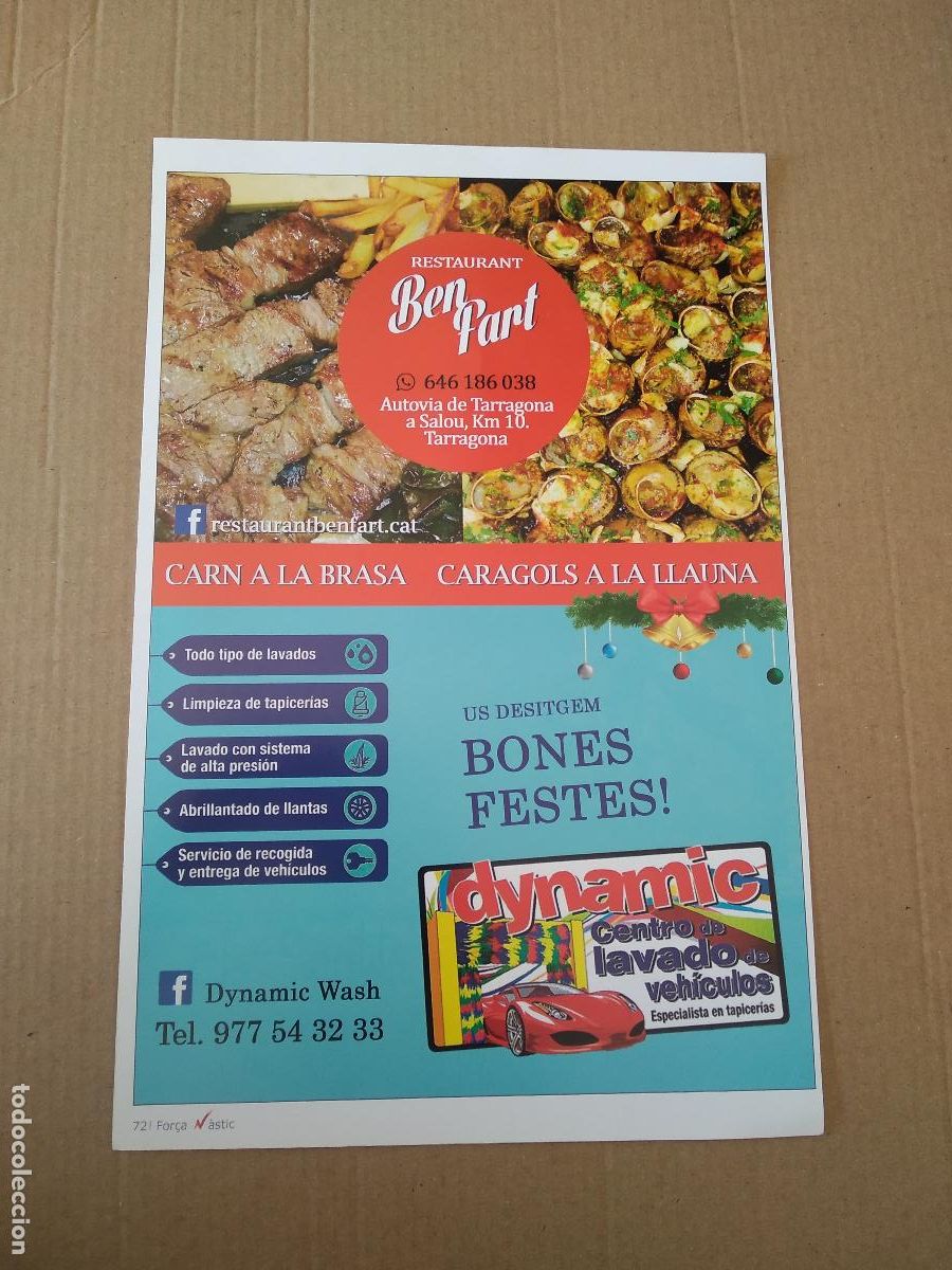 Collezionismo sportivo: HOJA REVISTA NASTIC DE TARRAGONA PUBLICIDAD REPSOL RESTAURANT BEN FART DYNAMIC LAVADO VEHICLES