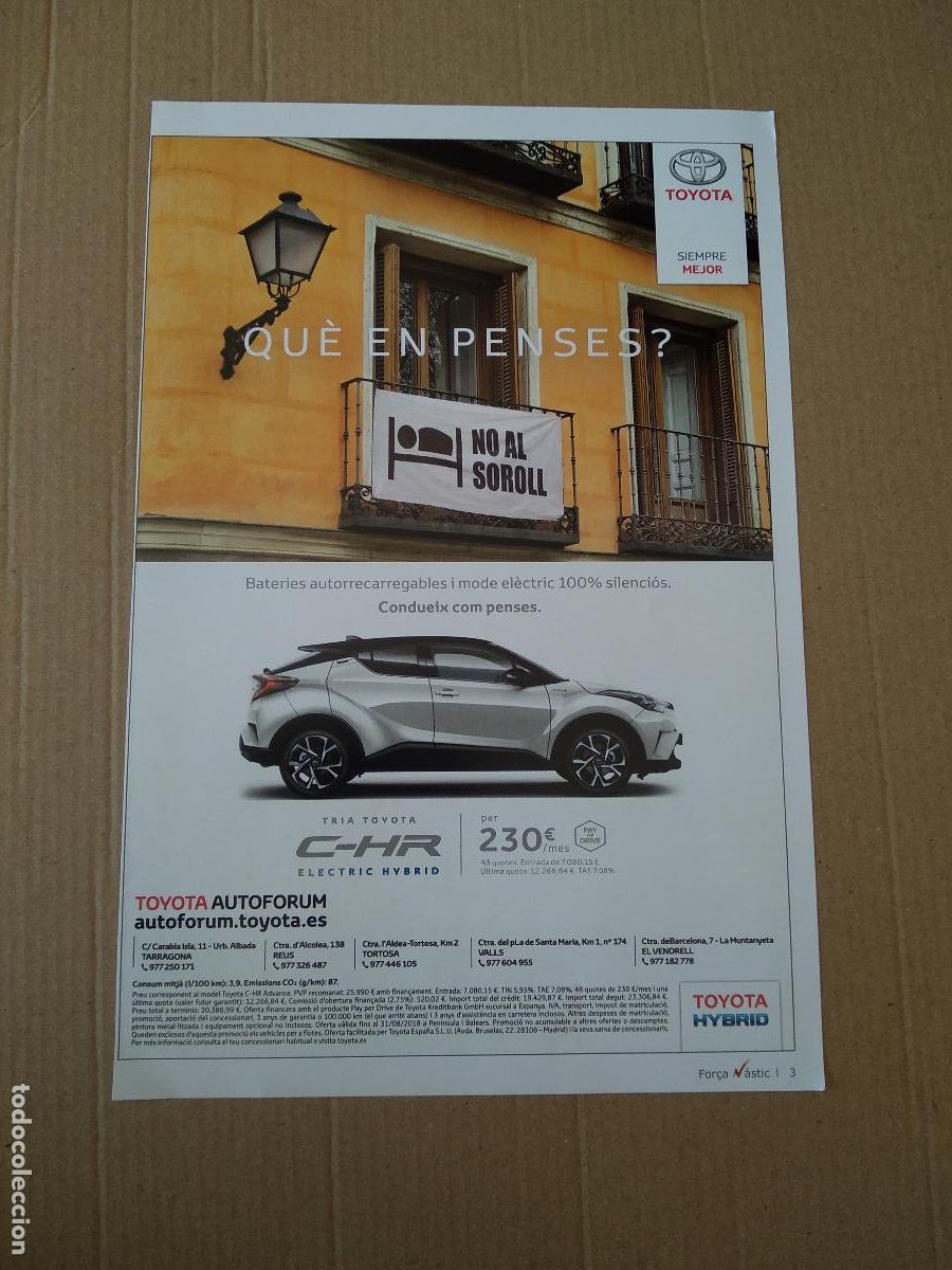 Coleccionismo deportivo: HOJA REVISTA NASTIC DE TARRAGONA PUBLICIDAD COCHE TOYOTA AQUOPOLIS
