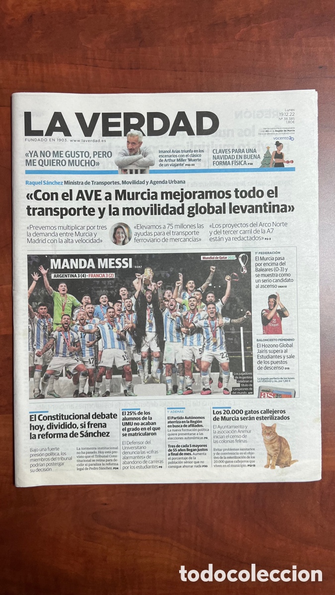 Coleccionismo deportivo: PERIODICO LA VERDAD, ARGENTINA CAMPEONA DEL MUNDO , MUNDIAL QATAR 2022 , MANDA MESSI