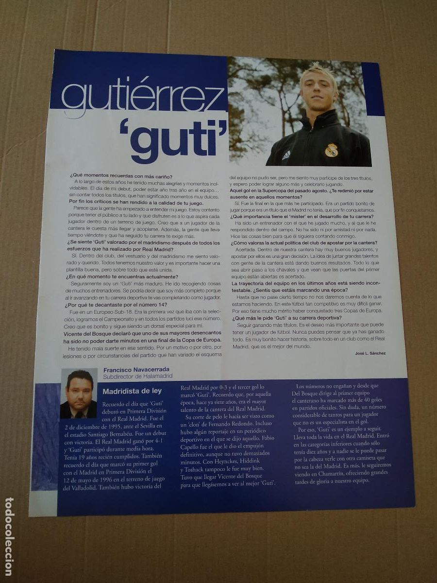 Sammelleidenschaft Sport: HOJA REVISTA REAL MADRID ENTREVISTA GUTI PUBLICIDAD MAHOU
