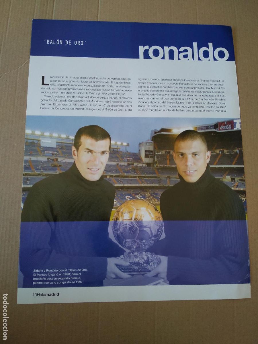 Coleccionismo deportivo: HOJA REVISTA REAL MADRID RONALDO ZIDANE BALON DE ORO RONALDO PREMIOS COPA INTERCONTINENTAL