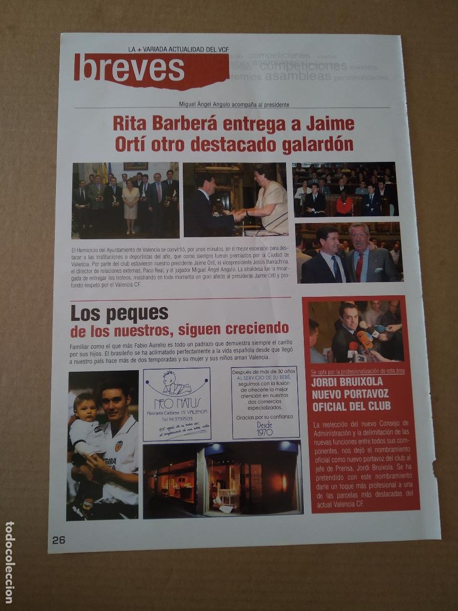 Coleccionismo deportivo: HOJA REVISTA VALENCIA RITA BARBERA JAIME ORTI PEQUES AFICION PASCUAL MOLINA PUBLICIDAD