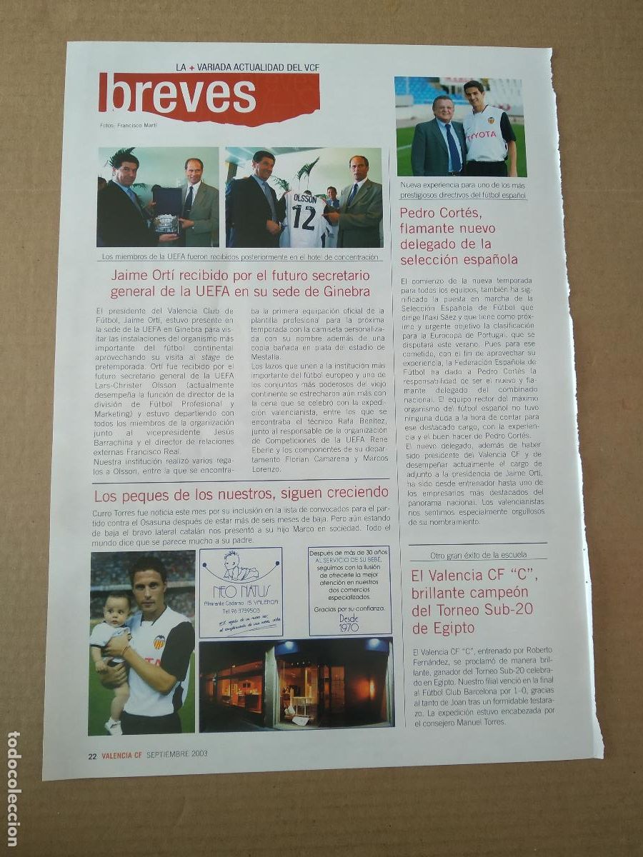 Coleccionismo deportivo: HOJA REVISTA VALENCIA JAIME ORTI PEQUES DE LOS NUESTRO SIGUEN CRECIENDO VISITA A LA BASILICA ZUMMO