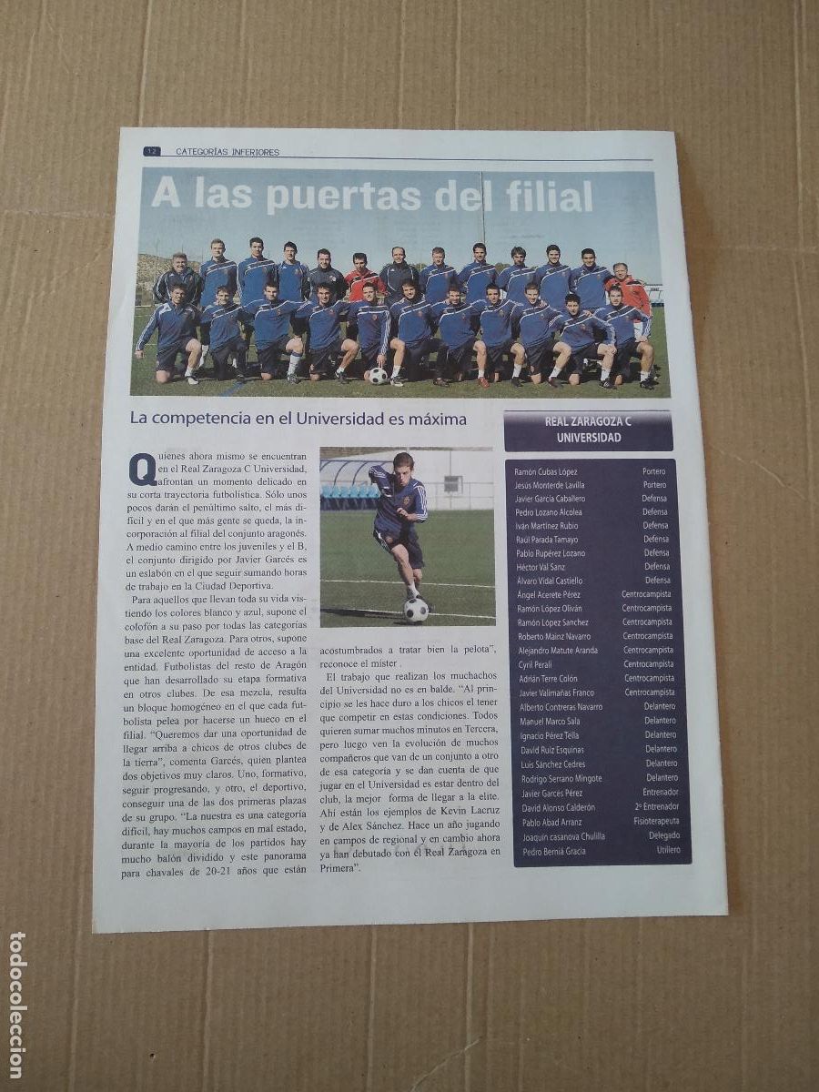 Coleccionismo deportivo: HOJA REVISTA ZARAGOZA C EQUIPO PLANTILLA AMBAR TORNEO SAN JORGE PE&Ntilde;A ARAGON MONUMENTAL