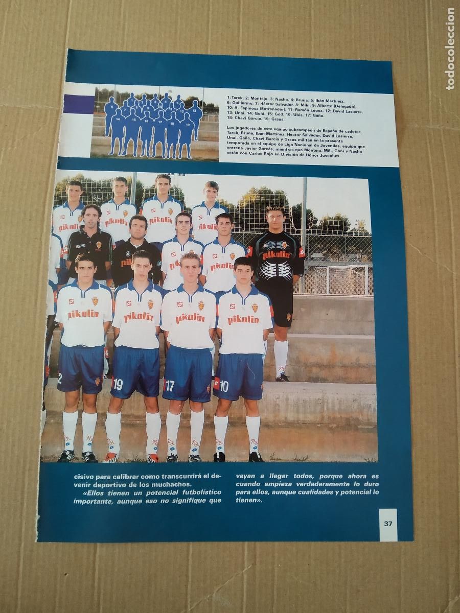 Sports collectibles: HOJA REVISTA ZARAGOZA EQUIPO PLANTILLA CADETE SORIANO CAMACHO GARCIA GRANERO CESAR JIMENEZ FALCON