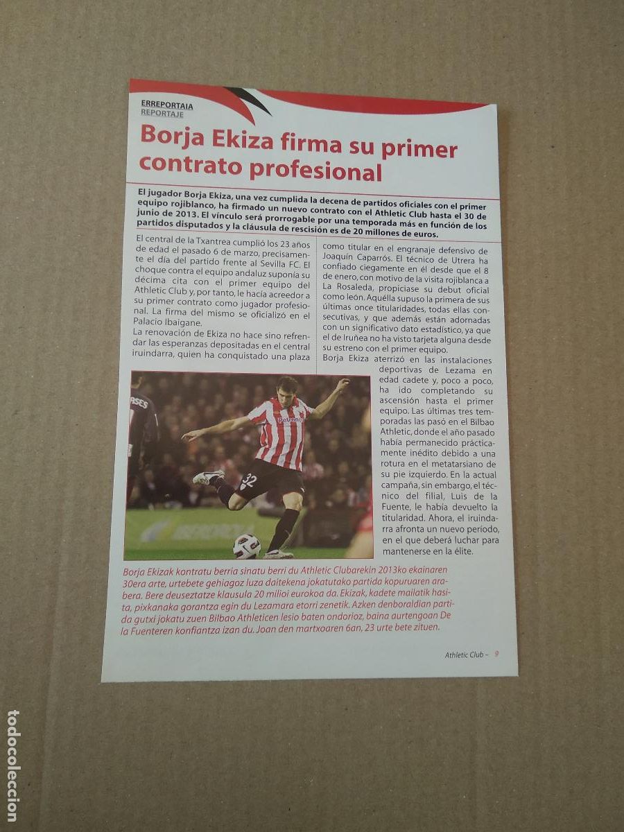 Coleccionismo deportivo: HOJA REVISTA ATHLETIC CLUB BILBAO TIPO REPORTAJE BORJA EKIZA FIRMA CONTRATO PUBLICIDAD SEAT COCHE