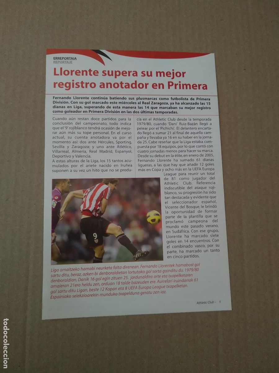 Coleccionismo deportivo: HOJA REVISTA ATHLETIC CLUB BILBAO TIPO REPORTAJE FERNANDO LLORENTE PUBLICIDAD SEAT COCHE