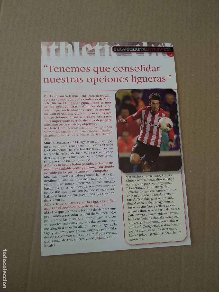 Coleccionismo deportivo: HOJA REVISTA ATHLETIC CLUB BILBAO ENTREVISTA SUSAETA PUBLICIDAD FUETECAPALA TRAJE OFICIAL
