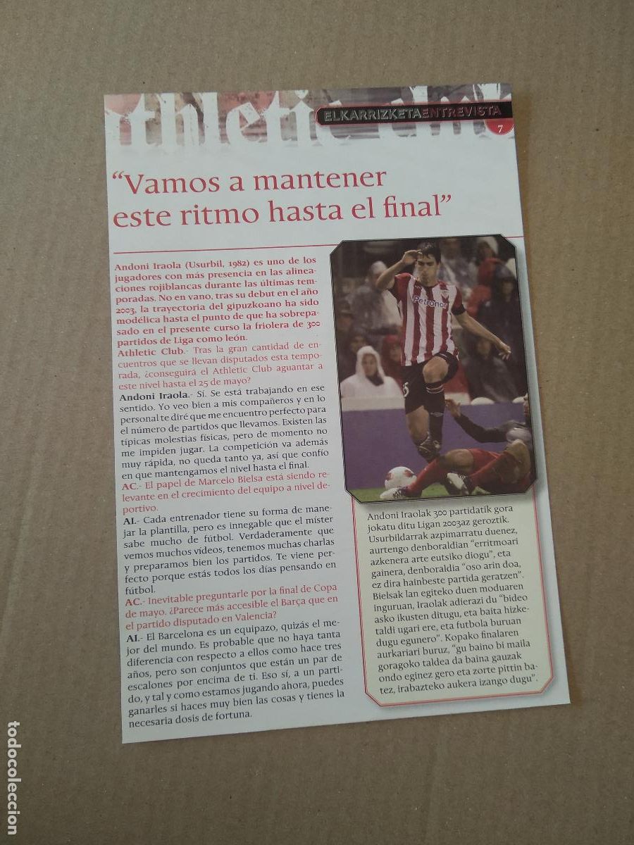 Coleccionismo deportivo: HOJA REVISTA ATHLETIC CLUB BILBAO ENTREVISTA ANDORI IRAOLA PUBLICIDAD SAN MIGUEL CERVEZA