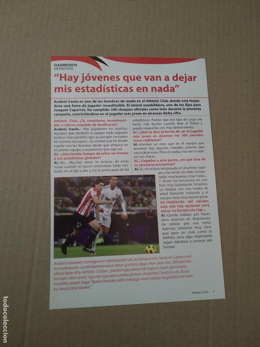 Coleccionismo deportivo: HOJA REVISTA ATHLETIC CLUB BILBAO ENTREVISTA IRAOLA CRISTIANO RONALDO REAL MADRID CAMPUS DE VERANO
