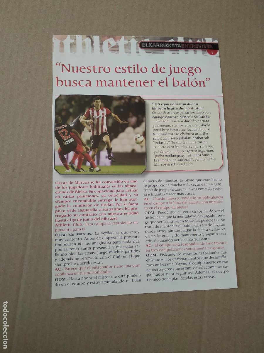 Coleccionismo deportivo: HOJA REVISTA ATHLETIC CLUB BILBAO ENTREVISTA OSCAR DE MARCOS ASSUN&Ccedil;AO ATLETICO PUBLICIDAD SAN MIGUEL