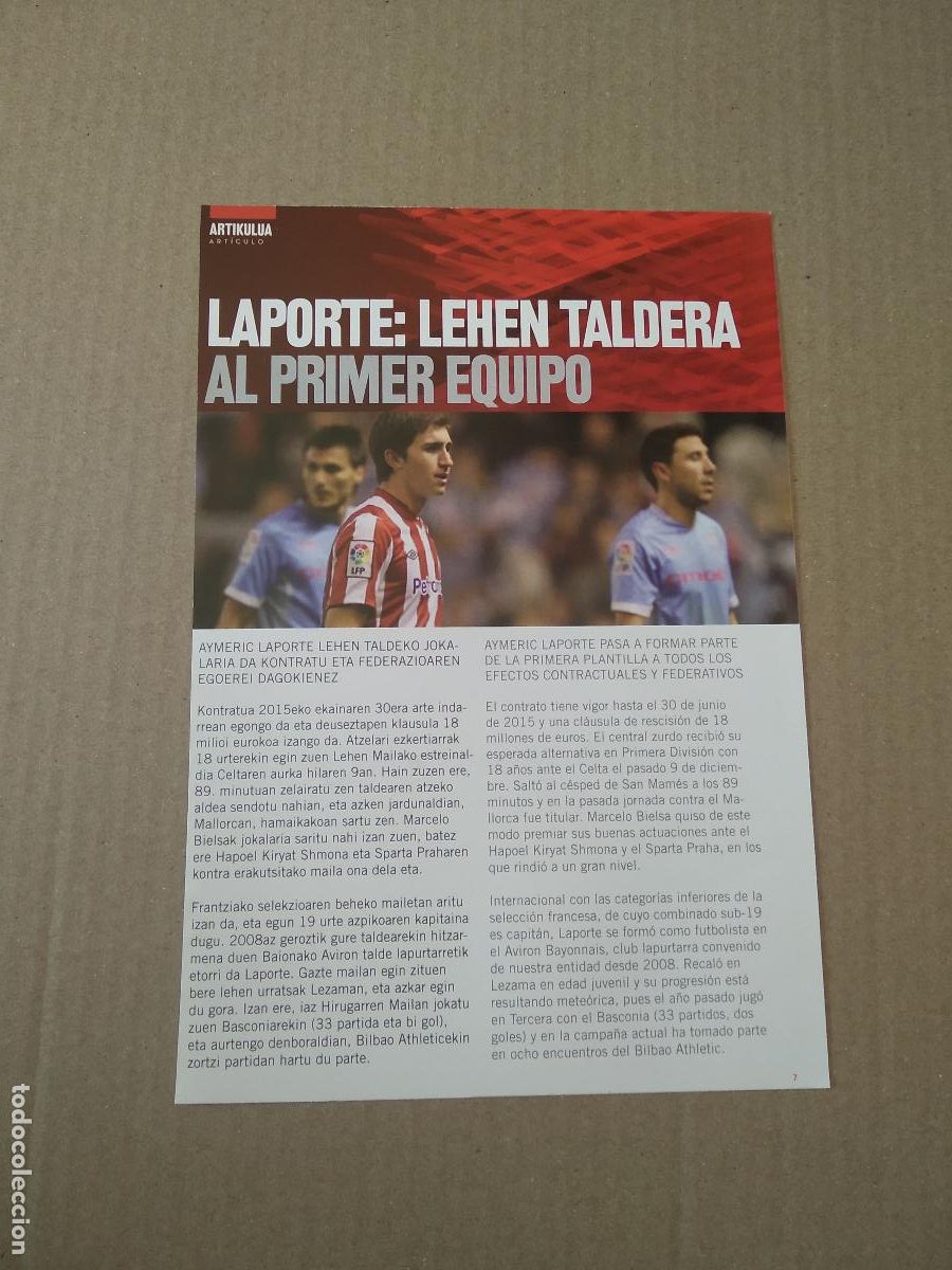 Coleccionismo deportivo: HOJA REVISTA ATHLETIC CLUB BILBAO LAPORTE VS CELTA DE VIGO PUBLICIDAD SEAT COCHE
