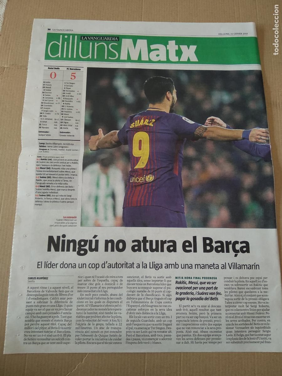 Coleccionismo deportivo: HOJA DIARIO LA VANGUARDIA LUIS SUAREZ BARCELONA BAR&Ccedil;A