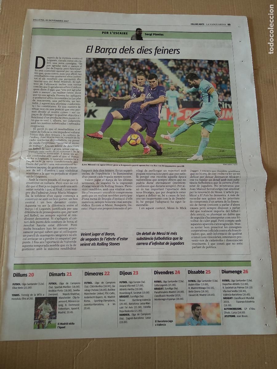 Coleccionismo deportivo: HOJA DIARIO LA VANGUARDIA 2017 MESSI BARCELONA EL BAR&Ccedil;A DELS DIES FEINERS ZIDANE ES VA QUEDANT SO
