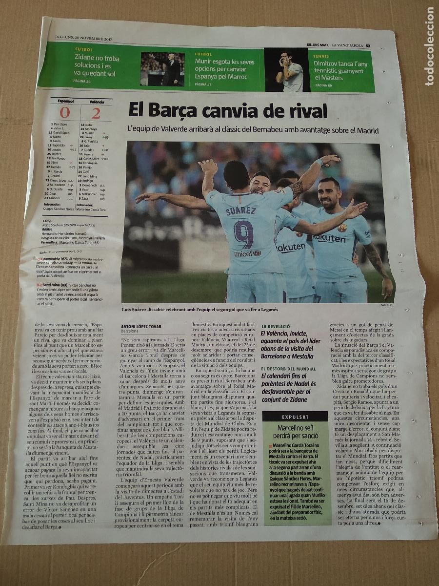 Coleccionismo deportivo: HOJA DIARIO LA VANGUARDIA 2017 LUIS SUAREZ JORDI ALBA ALCACER BARCELONA VERMAELEN BELGICA