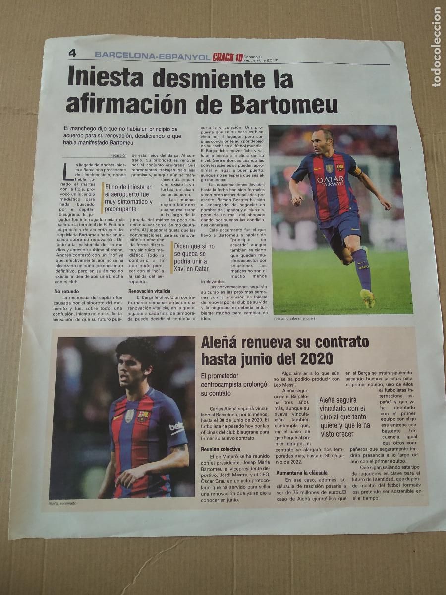 Colecionismo desportivo: HOJA DIARIO CRACK 10 INIESTA BARCELONA BAR&Ccedil;A CARLES ALE&Ntilde;A LEO BAPTISTAO ESPANYOL
