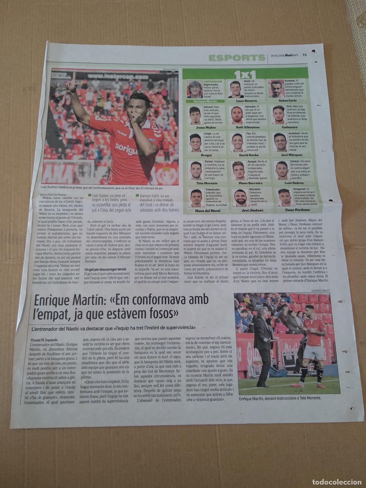 Coleccionismo deportivo: HOJA DIARI MES LUIS SUAREZ NASTIC DE TARRAGONA ENRIQUE MARTIN